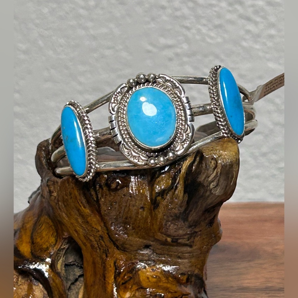 NWT Navajo Handmade 3 Stone Kingman Turquoise Bracelet by Susan Yazzie